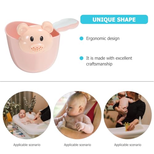 Image of Kisangel Baby Shampoo Rinse Cup Baby Bath Rinser for Hair Washing Thickened Pp Material Round Handle Cartoon Bear Flower Sprinkle Head Large Capacity Bathroom Wash Cup for Infants