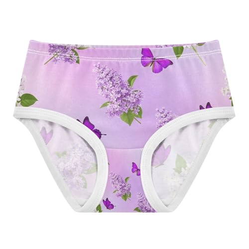 Toddler Girl Panties, Lilac Flowers Purple Butterflies Girls' Cotton Brief Underwear, 2T–8 Years
