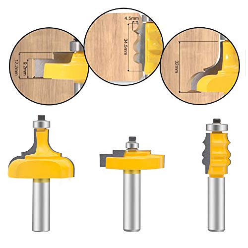 LEATBUY 3 PCS Router Bit Set, 1/2-Inch Shank Complete Picture Frame Making Bit Set Router Bits, Woodworking Wood Molding Cutter, Door, Drawer Front Edging Router Bit Sets(1/2-classic)
