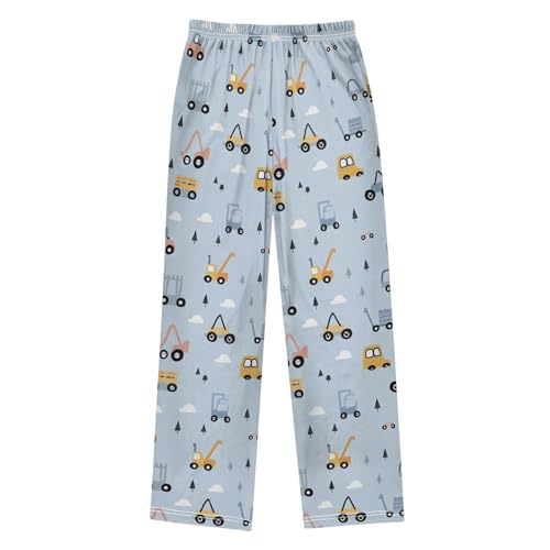 Pajama Pants Sleep Pants Soft Elastic Waist Pajama Lounge Pants Simple Construction Transport Car for 6-14 Years Old2