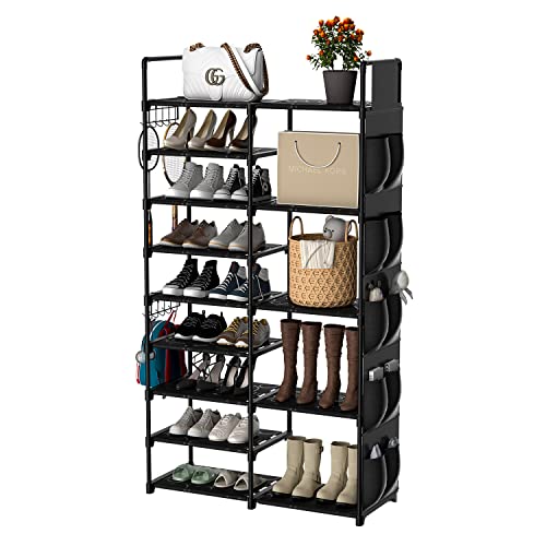 Xjjx 9-Tier Shoe Rack Organizer, 28 Pairs Metal Shoe Rack For Closet Boots Organizer Shoe Storage With Side Bag Stackable Shoe Stand For Entryway Hallway And Bedroom #TOP30