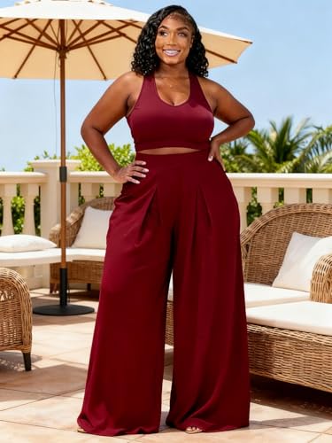 Plus Size Silky Flare Pants Plus Size Wide Leg High Waisted