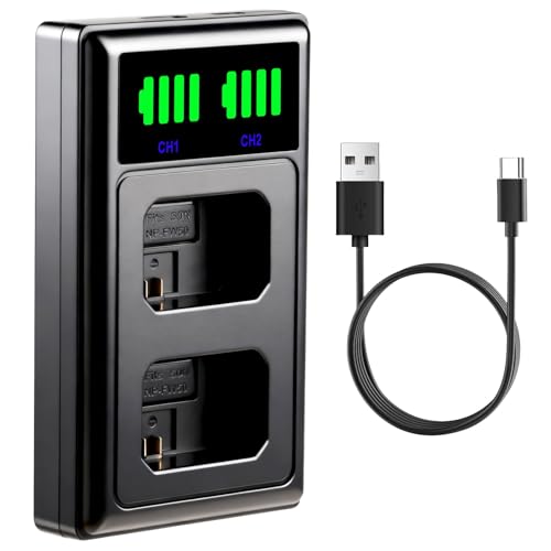 NP-FW50 Double Batterie Chargeur LED pour Sony A6300, A7, A7S, A7R, 7R, ZV-E10, A6000, A6500, A6400, NEX-3, NEX-5, NEX-5N, NEX-3N, A7II, A7S II, A7R II,...