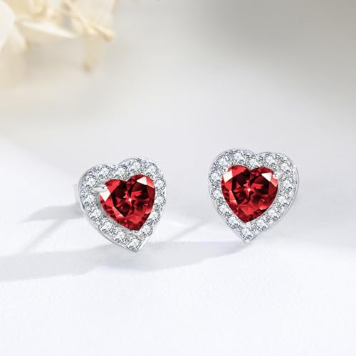 Dreamboat Heart Birthstone Stud Earrings 925 Sterling Silver Cubic Zirconia Heart Jewelry Valentine's Day Anniversary Birthday Gifts for Women2
