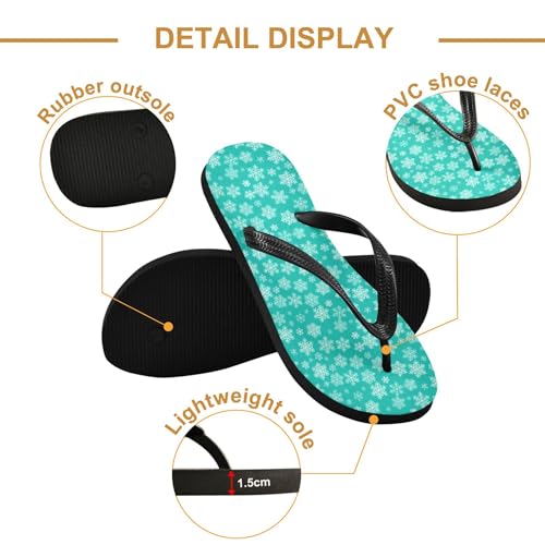 Burbuja Snowflakes on Teal Flip Flops for Women Men, Soft Thong Sandals Rubber Slippers for Pool Beach Essentials3