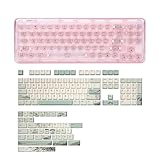 YUNZII X71 Transparent Mechanical Keyboard(Crystal Ice Switch,Pink), YUNZII Spring Tea Dye Sub PBT Keycaps(Cherry Profile, Spring Tea)