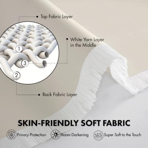 Image of MIULEE 84 Inch Length Beige-White Blackout Bedroom Curtains Set of 4 | Thermal Curtains for Summer Heat, Light Blocking Privacy Bedroom Window Drapes, Top&Bottom Rod Pocket, Living Room