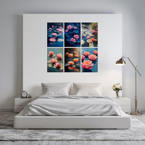 Image of SiddArtify Floral Wall Art Prints Set - Impressionist Lotus Flower Poster Decor for Living Room Bedroom Office - 8x12 inch Board Pack of 6
