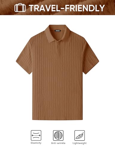Image of JMIERR Mens Casual Polo Shirt Summer Short Sleeve Vacation Button Beach Knit Stretchy Golf Shirts