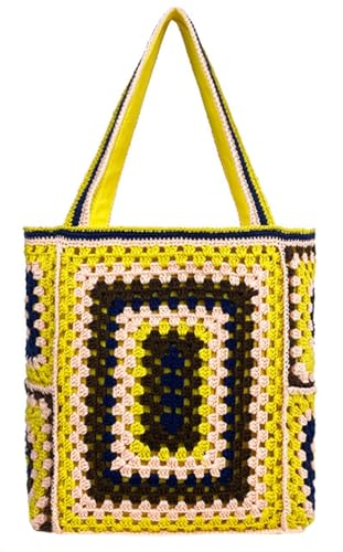 Image of Knitted Shouder Bags for Women Crochet Handbag Colorful Summer Totes Oversized Woven Top Handle Purse