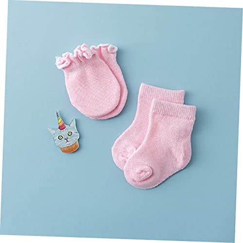 4pairs Gloves and Socks Cotton Mittens for Boy Girl Anti-scratch Design Comfortable and Stylish Pink Color for Keeping Boy Girl Warm4