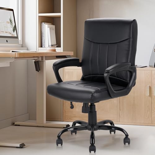 Image of CLATINA Leather Ergonomic Office Chair with Lumbar Support and Padded Armrestes, Swivel Rolling Executive Mid Back Computer Task Desk Chair for Home, Conference, Waiting Room, Black, 4 Pack