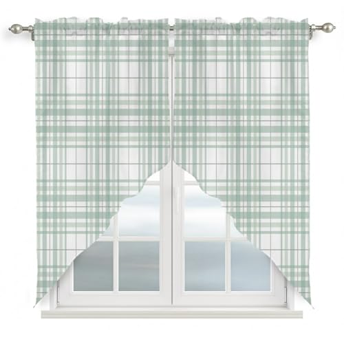 Buffalo Plaid Swag Curtains Valance For Kitchen Windows, Sage Green