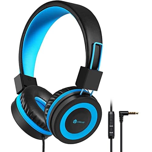 iClever Kids Headphones with Cord, 85/94dB Safe Volume Tech, Bending Resistance Durable, Foldable, Stereo Sound 3.5mm Jack Wired Headphones for Kids Boys Girls Tablet/Travel/School, HS14