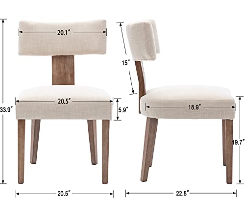 Cimota Upholstered Dining Chairs Set Of 6 Mid Century Modern Kitchen & Dining Room Chairs Linen Farmhouse Armless Side Chair With Solid Wood Frame/Curved Backrest, Beige #TOP3