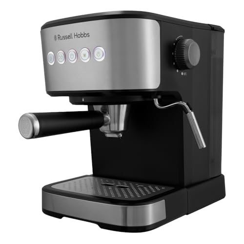 Russell Hobbs Espresso Machine - Versatile for Capsules or Ground Coffee, Stainless Steel Classics (Single & Double Serve, Steam Wand, 15 & 20 Bar Pressure, Cup Warmer, 1.5L Tank) 28700