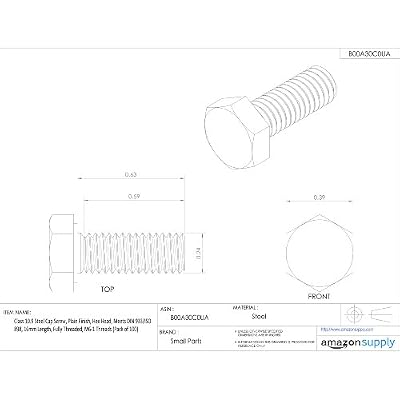 Class 10.9 Steel Cap Screw, Plain Finish, Hex Head, External Hex Drive, Meets DIN 933/ISO 898, 16mm Length, Fully Threaded, M6-1 Metric Coarse Threads (Pack of 100)