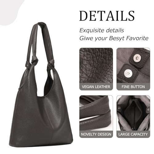 Image of Vegan Leather Hobo Purses set, Slouchy Shoulder Bag Knotted Hobo Bags for Women with a small Purse and Clutch Handbag
