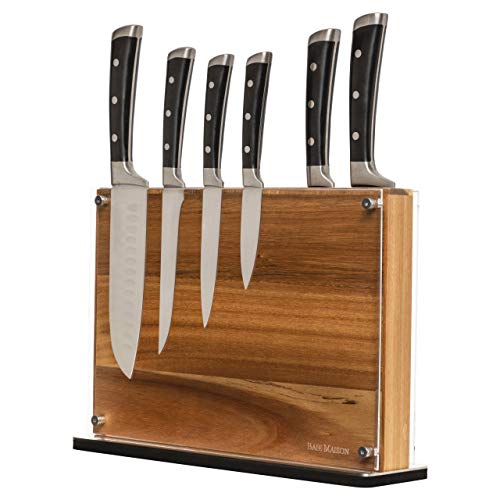 Stylish Large Magnetic Knife Holder - Holds 16+ Knives | Acacia Wooden Knife Block Without Knives | Wide Kitchen Magnetic Knife Holder | Double Sided Kitchen Knife Storage Organizer Block #TOP6
