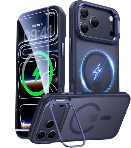 Image of MagPro case with stand for Apple iPhone 17 Pro Max | Magnetic Compatible Protective Cover, Strong Magnetic, Shockproof Armor, Scratch Resistant Polycarbonate Hard Back | Translucent Matte Blue