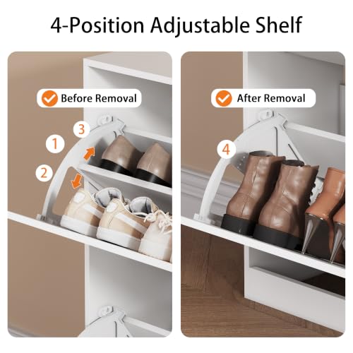 White Hidden Shoe Storage Cabinet for Entryway with 4 Flip Drawers - Image 3