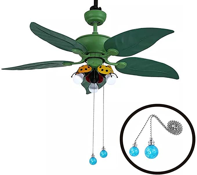 Image of Ceiling Fan Pull Chain,2PCS Pull Chain Crystal Glass Cracked Ball Pull Chain for Ceiling Fan Light Decoration 30.5cm Extension Chain (Charm Blue)