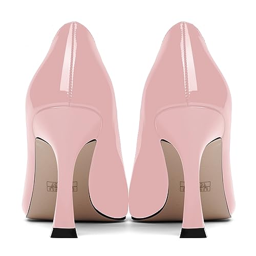 ROSERWISH Womens Party Patent Stylish Slip On Fashion Round Toe Stiletto High Heel Pumps Shoes 3.3 Inch4