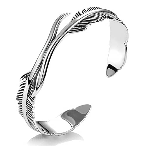 Silver-Feather-Bracelet-Lucky-Hope-Cuff-Jewelry-Simple-Retro-For-Women-Men