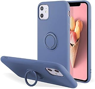 UEEBAI Case for iPhone 11 6.1 inch, Ultra Slim Liquid Silicone Case with 360 Rotatable Ring Holder Kickstand with Magnetic Car Mount Gel Rubber TPU Bumper Shockproof Cover for iPhone 11 - Blue Grey