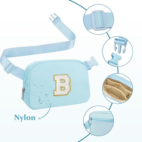 Image of COSHAYSOO Blue Fanny Pack for Girls Purse Crossbody Belt Bag with Initials, Personalized 6 7 8 9 10 11 12 Year Old Teen Girl Birthday Gift Ideas Preteen Tween Stuff Letter I