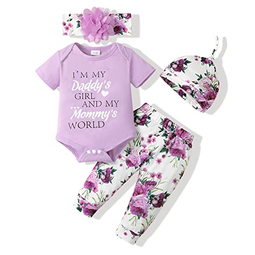 Image of Renotemy Newborn Infant Baby Girl Clothes Summer Outfits Infant Romper Pants Cute Toddler Girl Clothes Gift Set
