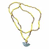 Gifts by Lulee, LLC Santeria Collection Oshun Collar de Cuentas de Cristal Amarillo y Ambar varios tipos de colgante de plata anodizad (ABANICO)