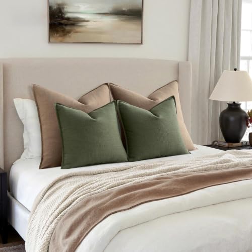 Image of MIULEE Euro Sham Pillow Covers for Bed 24x24, 2 Pack Dark Green Thick & Textured Decorative Throw Pillow Covers, Neutral Linen Cushion Cases, Modern Farmhouse Home Decor, No Filling
