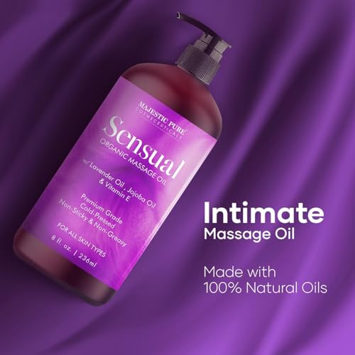 Image of MAJESTIC PURE Organic Sensual Massage Oil for Massage Therapy - Refreshing, and Relaxing - Natural Oils for Date Night with Vitamin E - for All Skin Types - Men and Women Massage Lotion- 8 fl oz