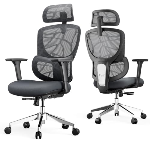 Image of Big & Tall Ergonomic Office Chair with Lumbar Support | Breathable Mesh Back, 135 Recline, 360 Swivel, Sliding Seat, 2D Removable Headrest, 4D Armrest for Home Office & Gaming