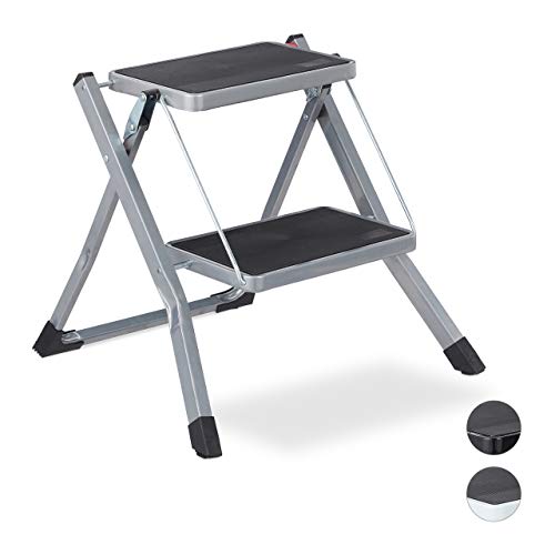 Relaxdays Escalera Plegable 2 Peldaños, Escalerilla Cocina, Doméstica, Antideslizante, Hierro, 45...