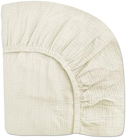 Crib Sheets for Boys Girl, Fitted Baby Toddler Bed Sheets 28" x 52", Neutral Muslin Cotton Crib Mattress Sheet with Boho Style, Soft and Breathable Comfort (Cream)