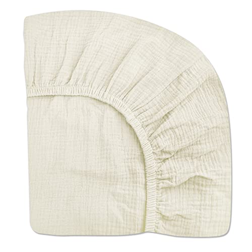 Image of Mini Crib Sheets for Baby Boy Girl, Neutral Mini Crib Mattress Sheet 24" x 38", Muslin Nursery Bedding Soft and Breathable Comfort (Mini Crib Sheet, Pale Yellow)