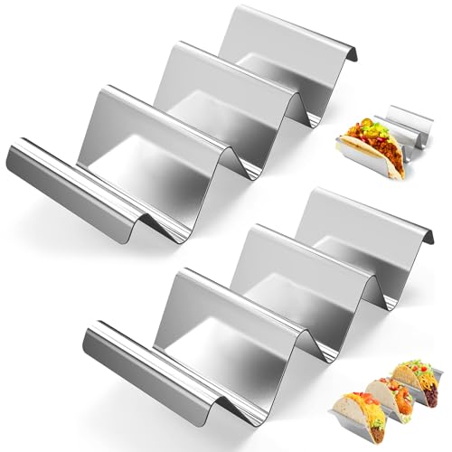 2 Stücke Taco Halter, Halter Ständer in Wellenform, Tortilla Halter mit Haltegriffen, Spülmaschinenfest & Backofenfest aus Edelstahl, für Halten Tacos, Sandwiches, Hot Dogs und Pfannkuchen, Wellenstil