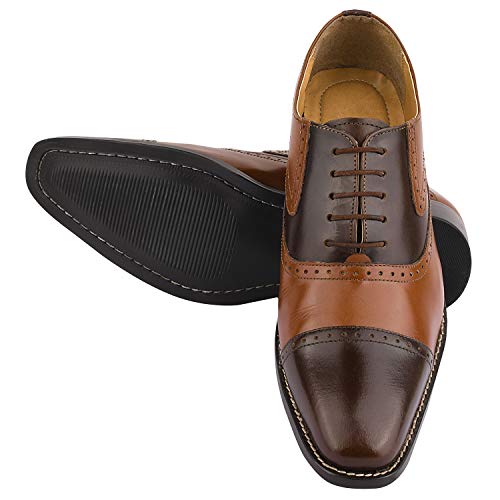 Image of Mens Burnished Toe Genuine Leather Adults Lace Up Oxford Dress Shoes