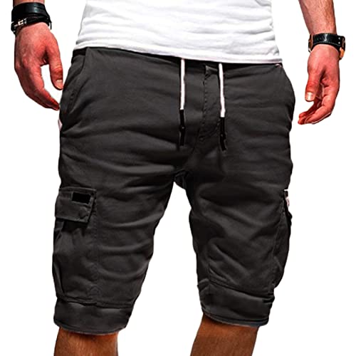 Maiyifu-GJ Men's Elastic Waist Cargo Shorts Casual Relaxed Fit Multi Pockets Short Lightweight Outdoor Military Short Pants (Dark Grey,XX-Large)