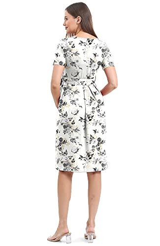Sunnybuy Women's Maternity Dresses Casual Maternity Swing Dress Pregnancy Clothes Knee Length With Belt,White Floral-L #TOP4