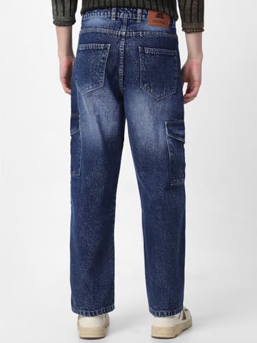 Image of Neostreak Men's Loose Baggy Fit Washed Cargo Jeans with 6 Pockets Non-Stretchable
