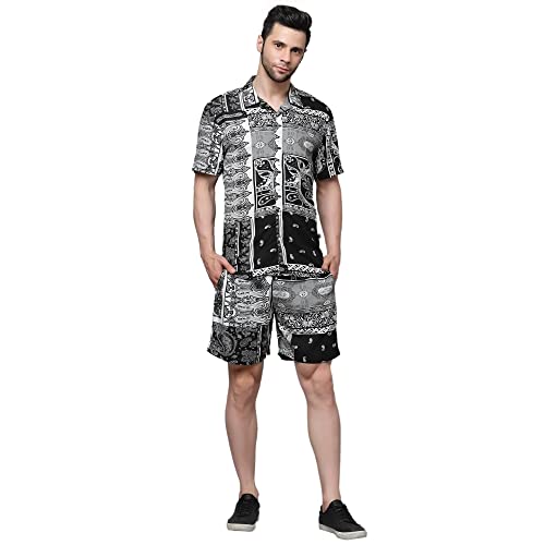 Image of Rigo Printed Co-Ord Set for Men's | Casual Shirt & Shorts Night Suit Set | Lounge-wear Nightdress Pajama Set for Men's | Night Wear, Beach Wear, Vacation Wear Outfit