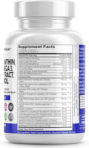 Clean Nutra Eye Vitamins with Bilberry Lutein and Zeaxanthin Supplements Lycopene 40mg Resveratrol Grape Seed Astaxanthin for Eyes - Eye Care Health Support Eye Vitamin and Mineral Supplement - Image 5