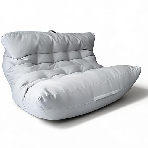 Aiire Puff Exterior Jardín Moderno – Sillón Puf con Relleno Incluido XXL de Diseño Terraza o Piscina - Sofa Puff Gigante para 2 Personas - Outdoor Bean Bag Chair XXL Gris Claro