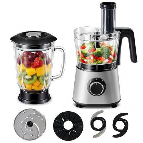 Image of Simple Deluxe Food Processor Blender Combo, 300W Electric Food Processor for Slicing, Dough, Vegetables, 6 Cup Chopper for Meat and Puree, 2 Speeds Adjustable, Safety Lock with 1.5L Glass Jar, Black