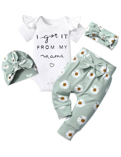 Image of TyeSmo Infant Newborn Baby Girl Clothes Baby Girl Outfits For All Seasons Long Sleeve Snap Romper Pant Sets With Headband