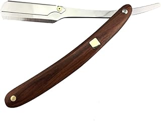 Beaupretty Cabo de madeira chique, liso, barbeiro, barbeiro, navalha de aço dobrável, masculino, vintage, liso, de metal, barbeiro, sem lâmina, para salão de casa