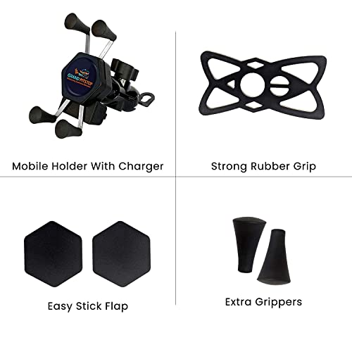 Image of GRAND PITSTOP Mobile Holder for Bikes, Motorcycle, Scooter, Bicycles, Bike Mobile Holder, Aluminium Handlebar Cellphone Holder for Maps and GPS Navigation with 360 Rotation Phone Mount-Black